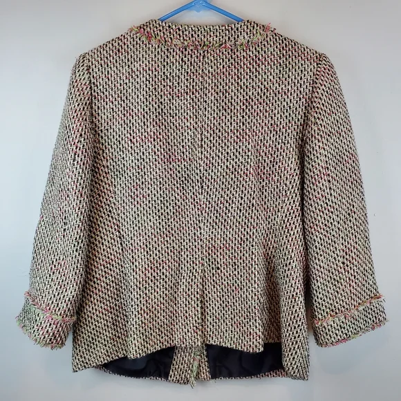 Talbots Pink Green Candy Fringe Tweed Blazer Jacket Size 10 Womens Button Up - Picture 6 of 12